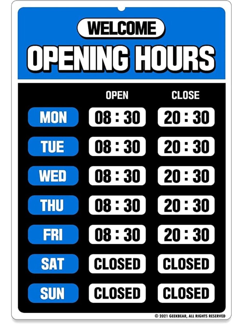 Business Hours Sign for Glass Door - Stylish Blue Display for Storefronts